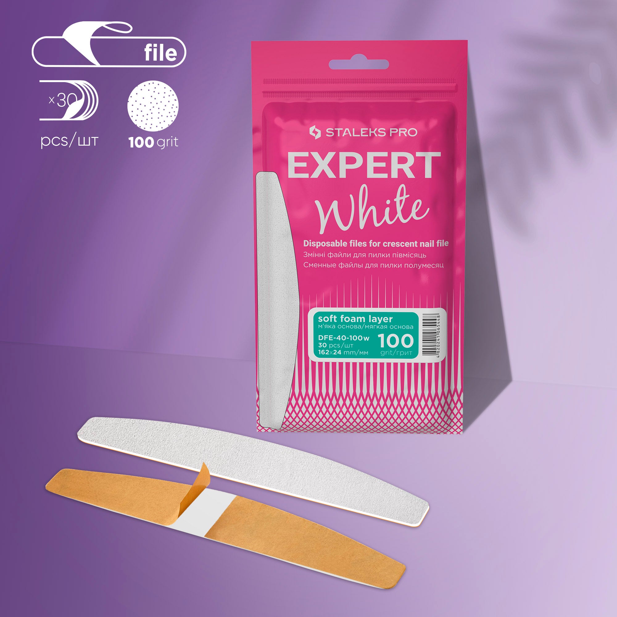 STALEKS PRO Disposable White Files For Crescent Nail File