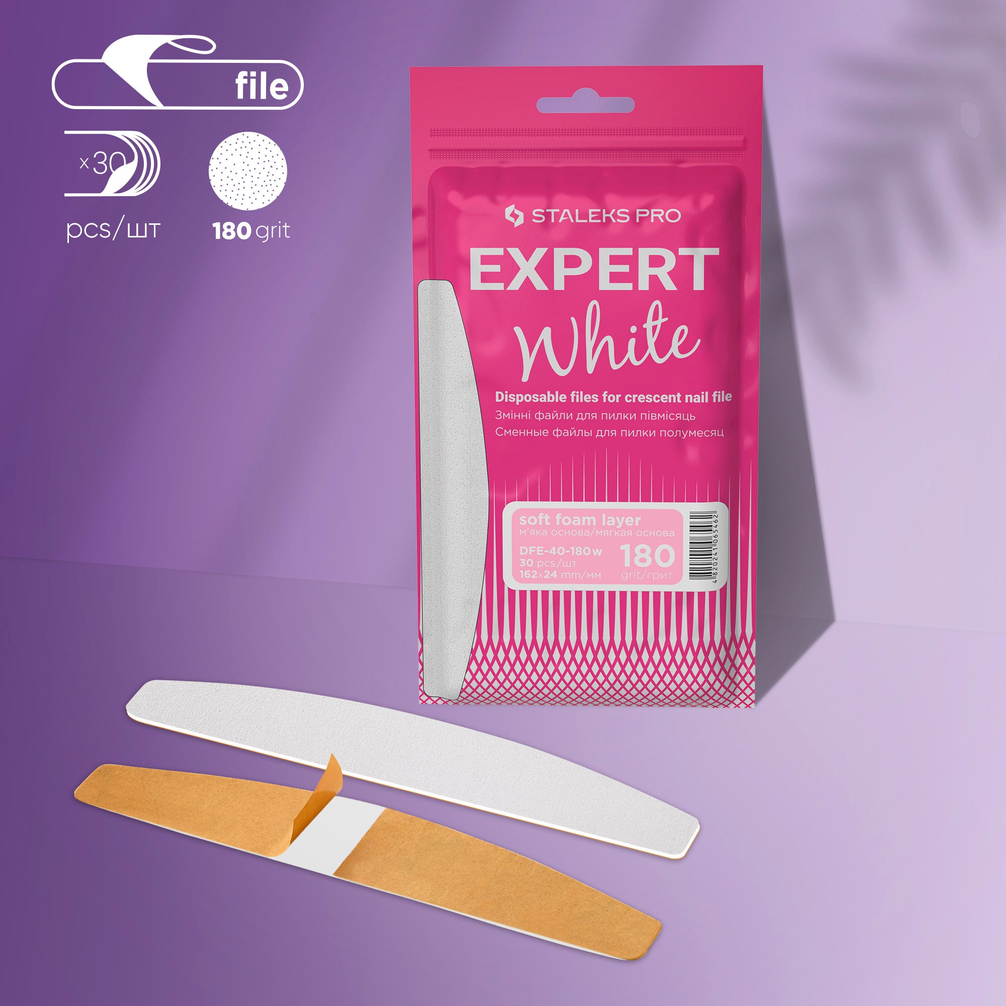 STALEKS PRO Disposable White Files For Crescent Nail File